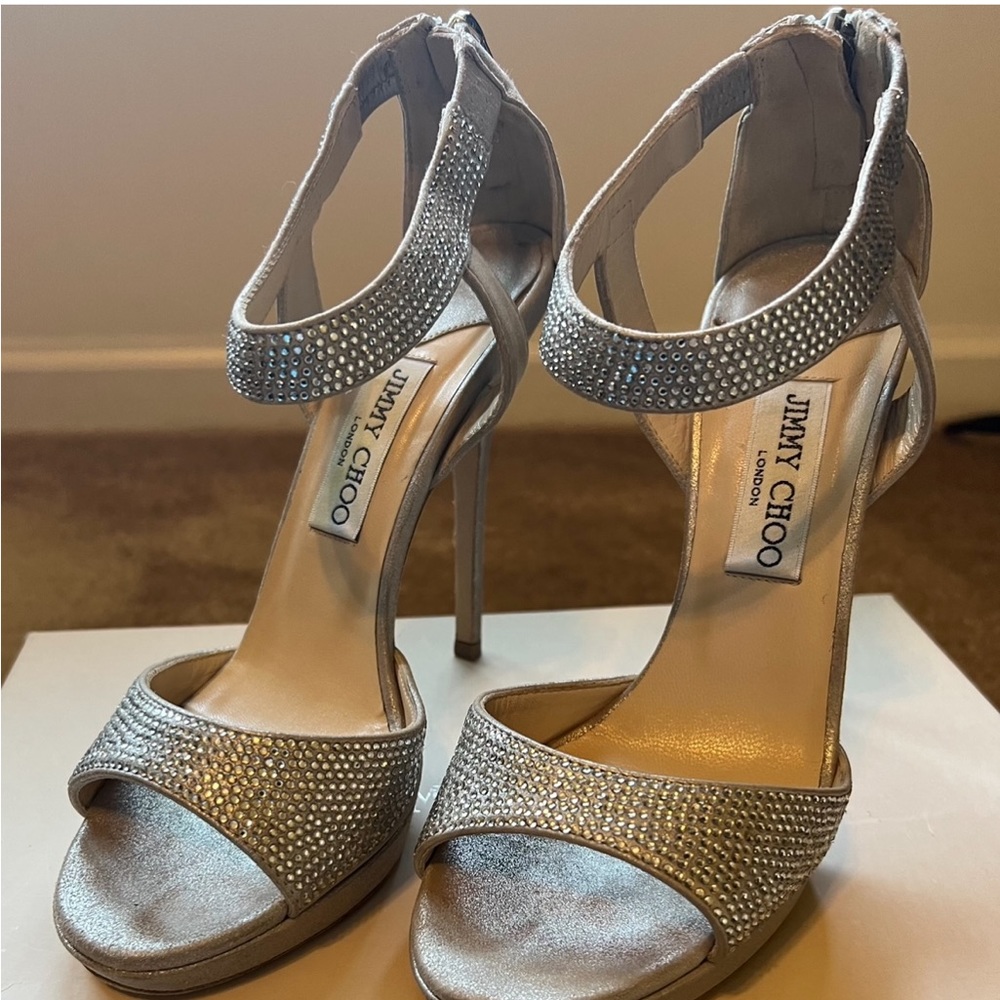 Jimmy Choo Heels- Size 38 Silver with crystals